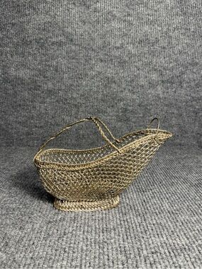 Vintage Woven Wire Wine Bottle Cradle Basket • Made in Japan MCM Barware